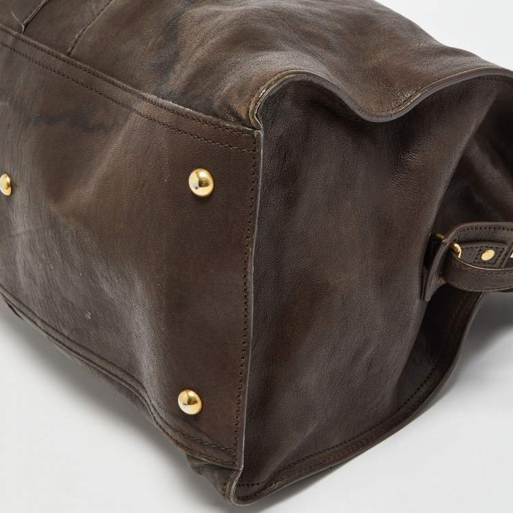 Pre Owned Yves Saint Laurent Dark Brown Leather Large Y Cabas Chyc Tote