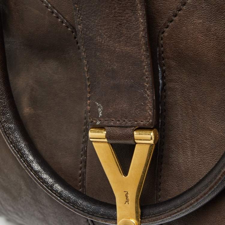Pre Owned Yves Saint Laurent Dark Brown Leather Large Y Cabas Chyc Tote