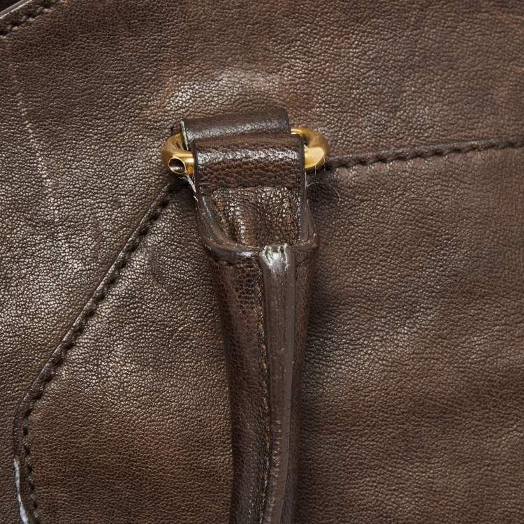 Pre Owned Yves Saint Laurent Dark Brown Leather Large Y Cabas Chyc Tote