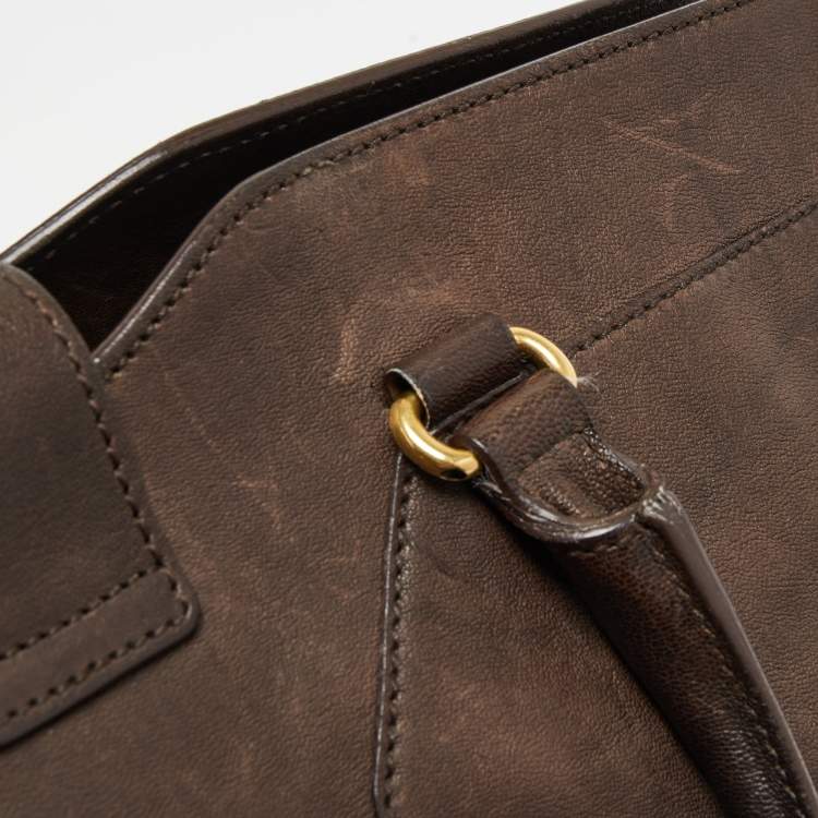 Pre Owned Yves Saint Laurent Dark Brown Leather Large Y Cabas Chyc Tote