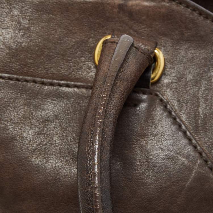 Pre Owned Yves Saint Laurent Dark Brown Leather Large Y Cabas Chyc Tote