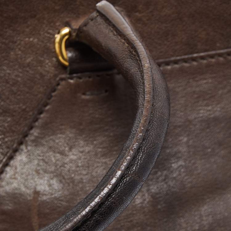 Pre Owned Yves Saint Laurent Dark Brown Leather Large Y Cabas Chyc Tote