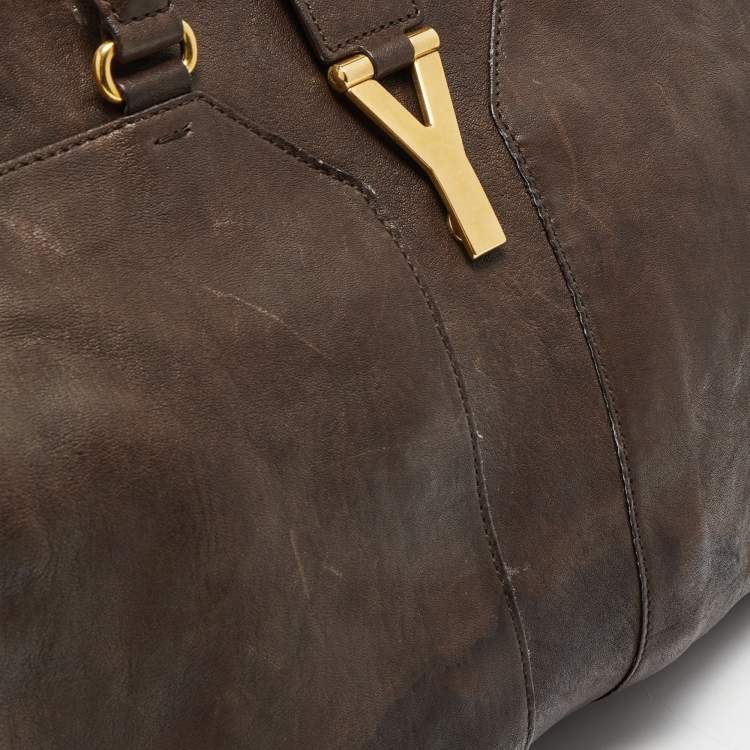 Pre Owned Yves Saint Laurent Dark Brown Leather Large Y Cabas Chyc Tote