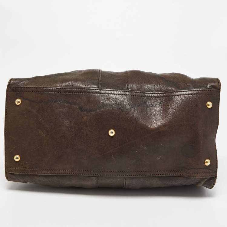 Pre Owned Yves Saint Laurent Dark Brown Leather Large Y Cabas Chyc Tote