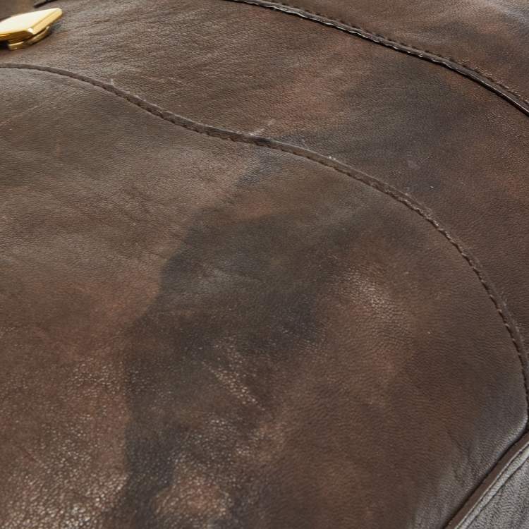Pre Owned Yves Saint Laurent Dark Brown Leather Large Y Cabas Chyc Tote