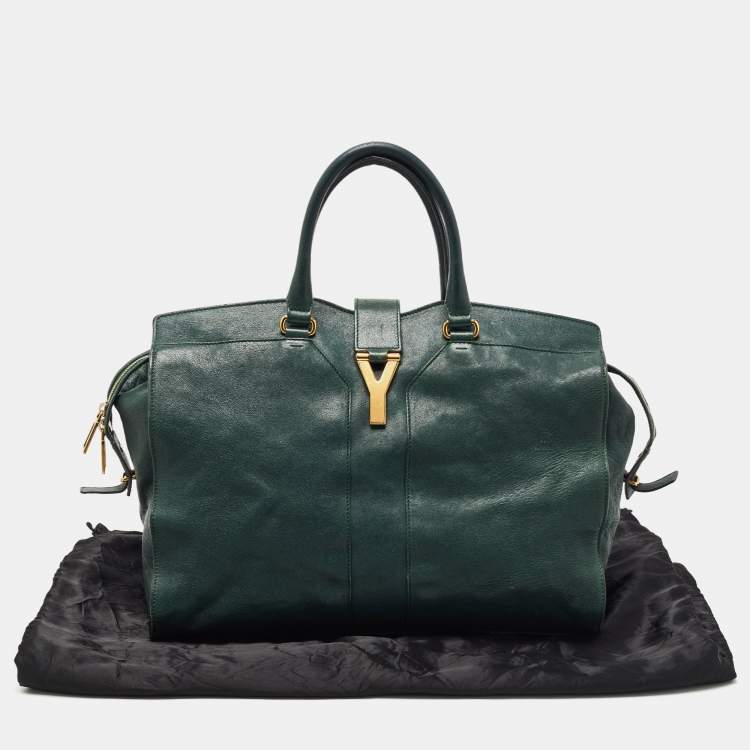 Pre Owned Yves Saint Laurent Dark Green Leather Large Cabas Chyc Satchel