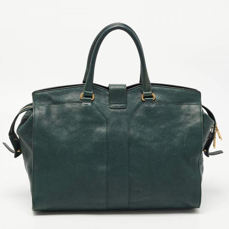 Pre Owned Yves Saint Laurent Dark Green Leather Large Cabas Chyc Satchel