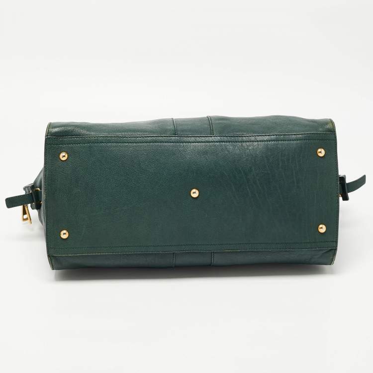 Pre Owned Yves Saint Laurent Dark Green Leather Large Cabas Chyc Satchel