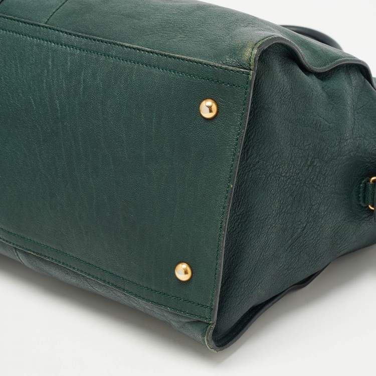 Pre Owned Yves Saint Laurent Dark Green Leather Large Cabas Chyc Satchel