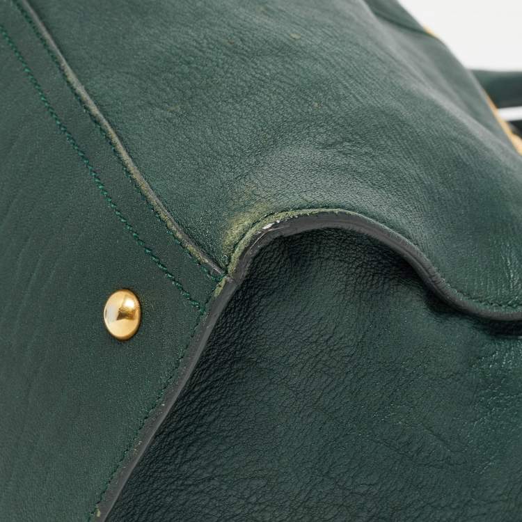 Pre Owned Yves Saint Laurent Dark Green Leather Large Cabas Chyc Satchel