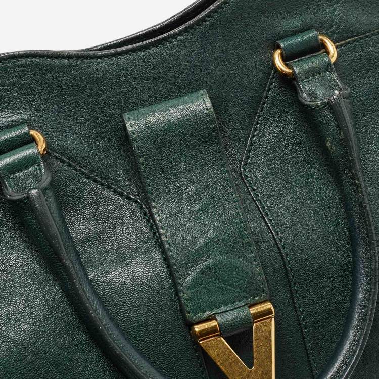 Pre Owned Yves Saint Laurent Dark Green Leather Large Cabas Chyc Satchel