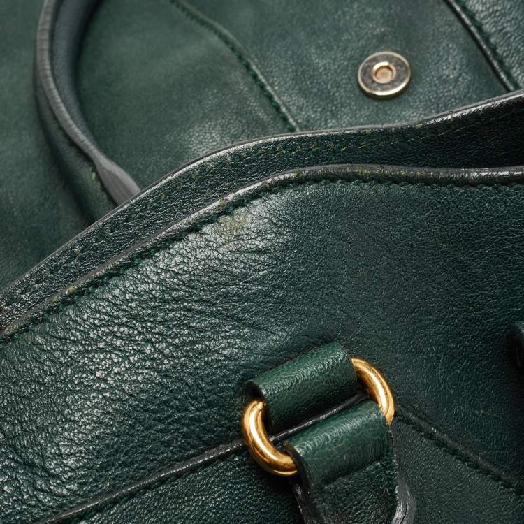 Pre Owned Yves Saint Laurent Dark Green Leather Large Cabas Chyc Satchel