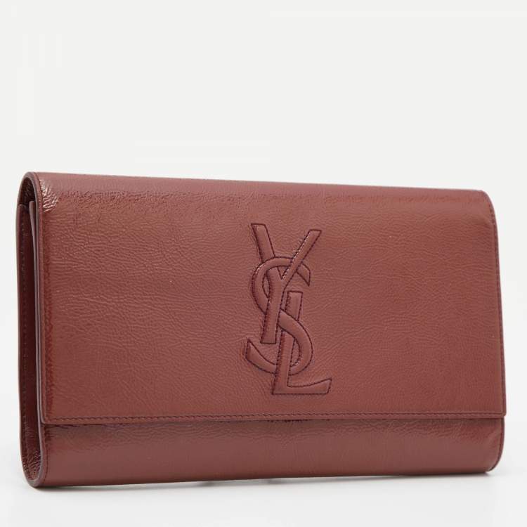 Pre Owned Yves Saint Laurent Old Rose Patent Leather Belle De Jour Flap Clutch