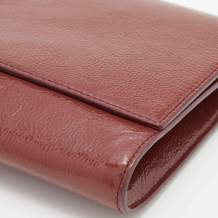 Pre Owned Yves Saint Laurent Old Rose Patent Leather Belle De Jour Flap Clutch