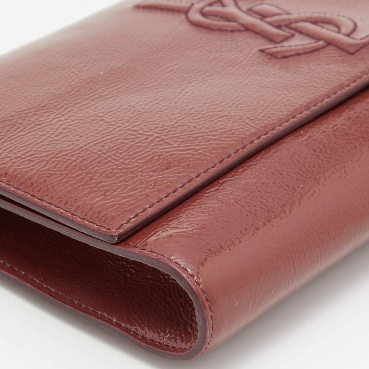 Pre Owned Yves Saint Laurent Old Rose Patent Leather Belle De Jour Flap Clutch
