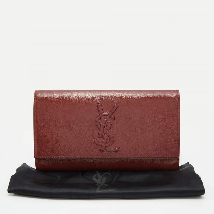 Pre Owned Yves Saint Laurent Old Rose Patent Leather Belle De Jour Flap Clutch