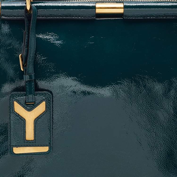 Pre Owned Yves Saint Laurent Green Patent Leather Medium Majorelle Satchel