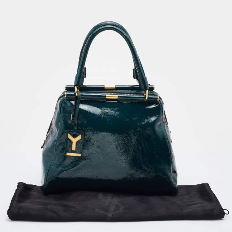 Pre Owned Yves Saint Laurent Green Patent Leather Medium Majorelle Satchel