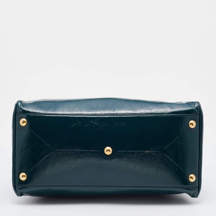 Pre Owned Yves Saint Laurent Green Patent Leather Medium Majorelle Satchel
