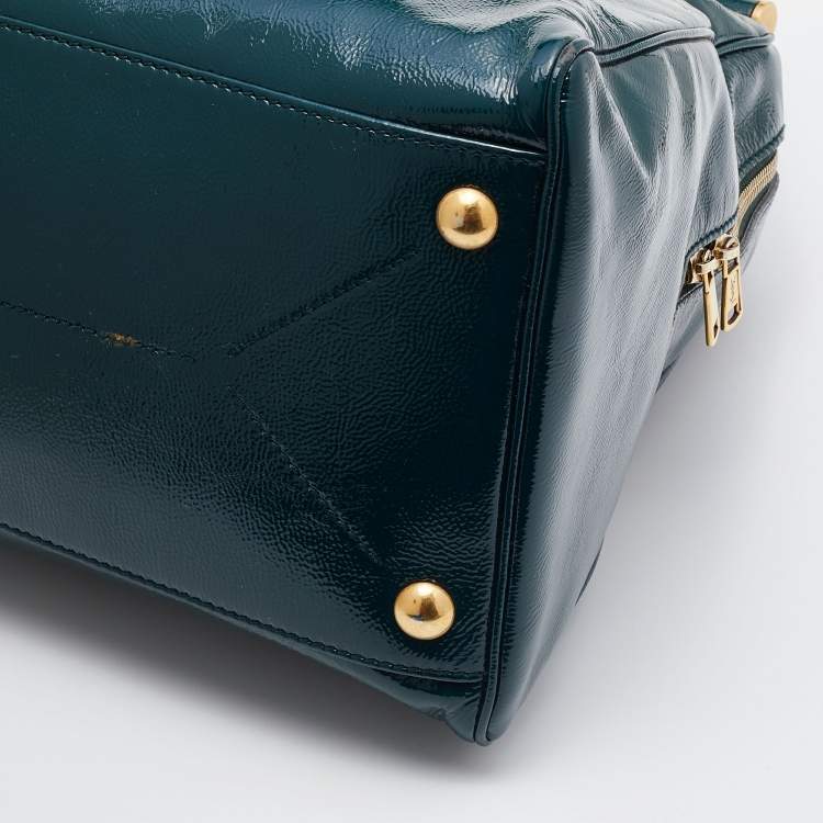 Pre Owned Yves Saint Laurent Green Patent Leather Medium Majorelle Satchel