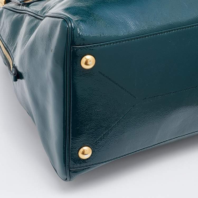 Pre Owned Yves Saint Laurent Green Patent Leather Medium Majorelle Satchel