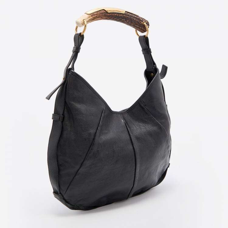 Pre Owned Yves Saint Laurent Black Leather Mombasa Hobo 