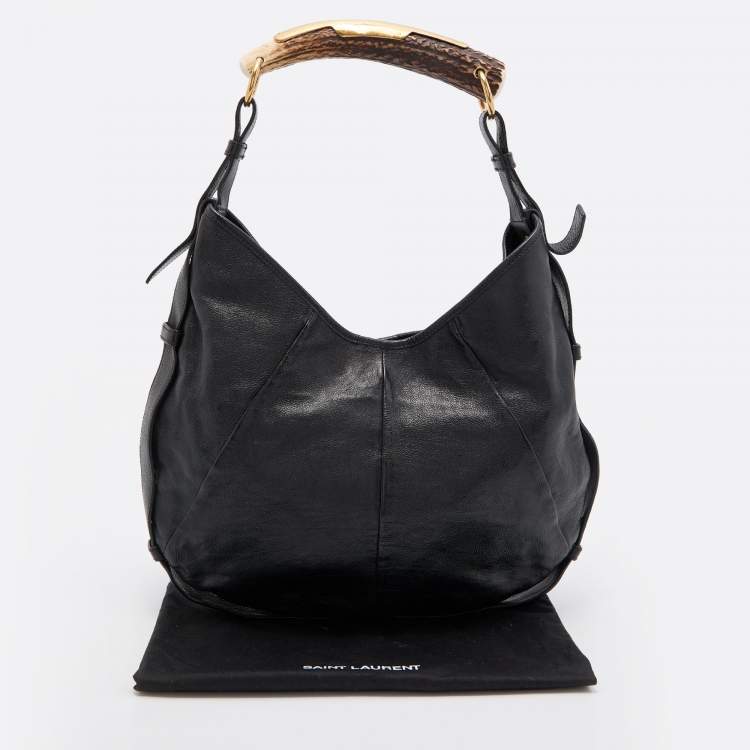 Pre Owned Yves Saint Laurent Black Leather Mombasa Hobo 