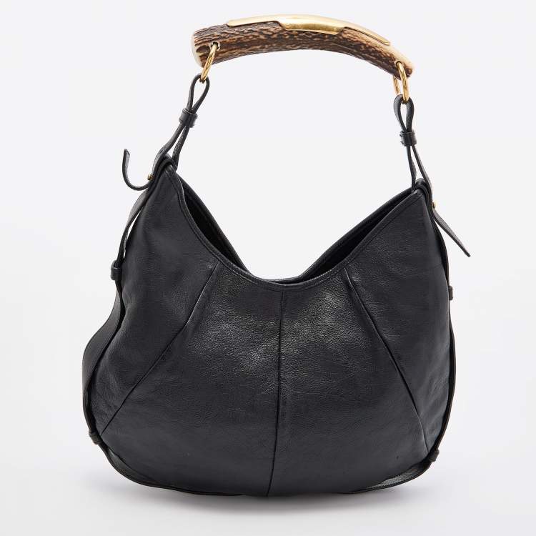 Pre Owned Yves Saint Laurent Black Leather Mombasa Hobo 