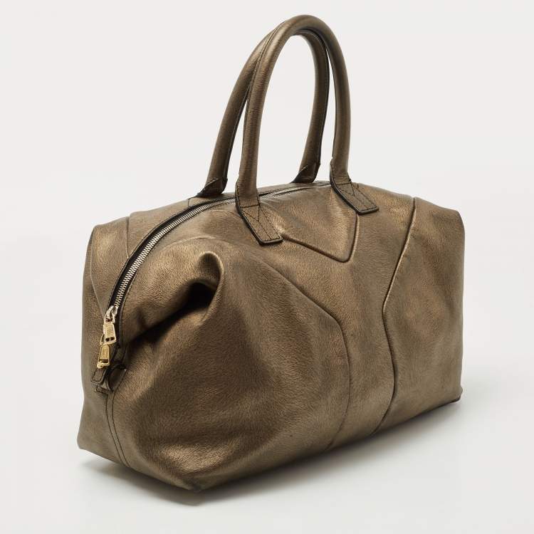 Pre Owned Yves Saint Laurent Gold Textured Leather Easy Y Satchel