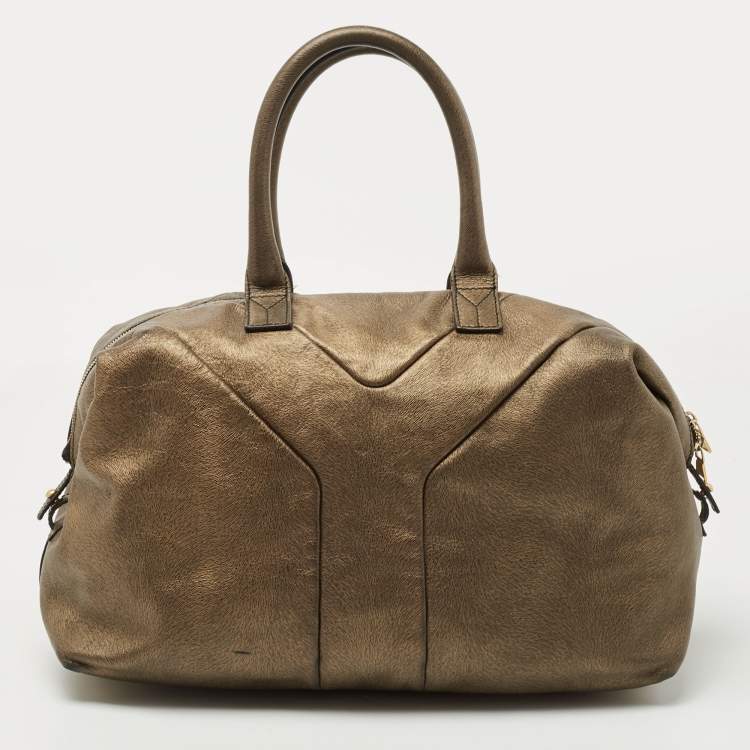 Pre Owned Yves Saint Laurent Gold Textured Leather Easy Y Satchel