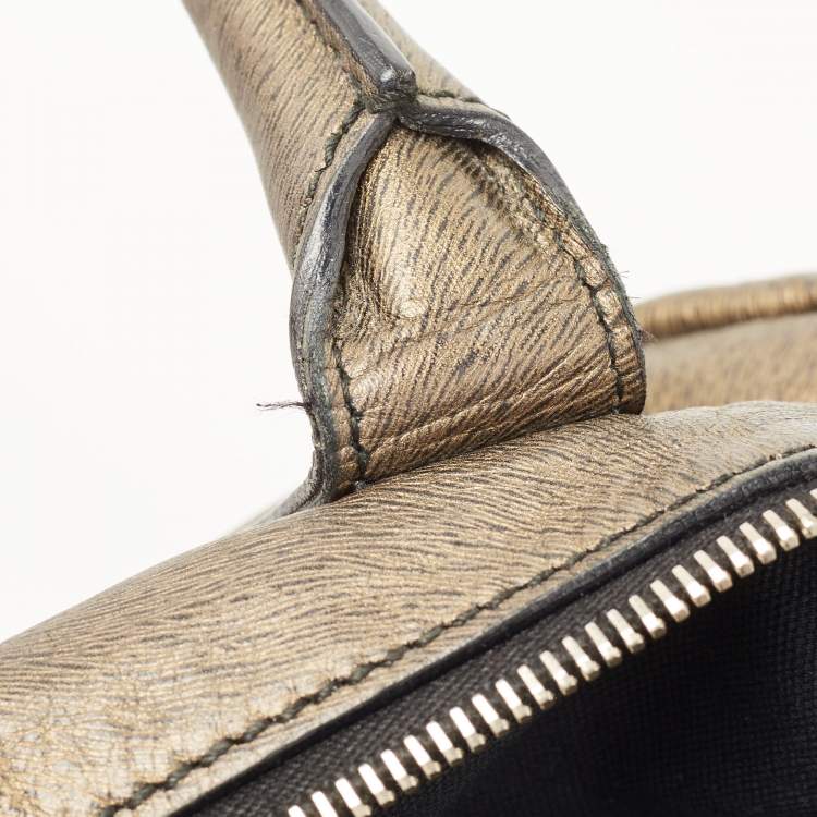 Pre Owned Yves Saint Laurent Gold Textured Leather Easy Y Satchel