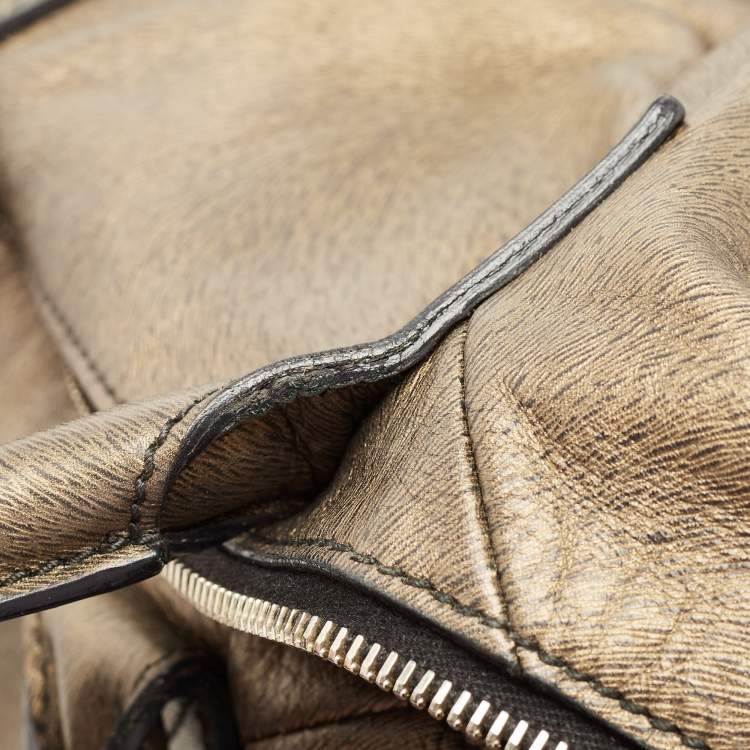 Pre Owned Yves Saint Laurent Gold Textured Leather Easy Y Satchel