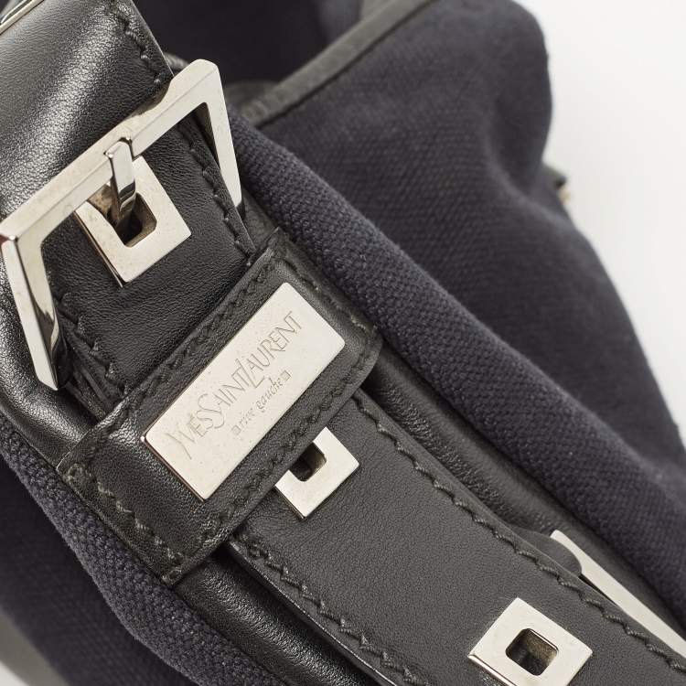Pre Owned Yves Saint Laurent Black Canvas and Leather Buckle Flap Baguette Bag