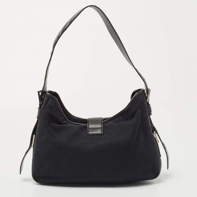 Pre Owned Yves Saint Laurent Black Canvas and Leather Buckle Flap Baguette Bag
