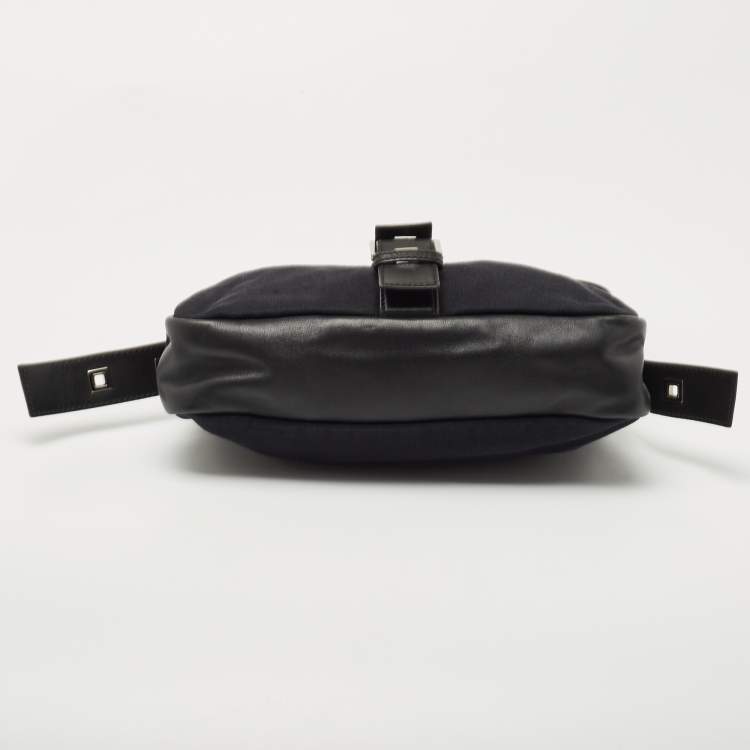 Pre Owned Yves Saint Laurent Black Canvas and Leather Buckle Flap Baguette Bag