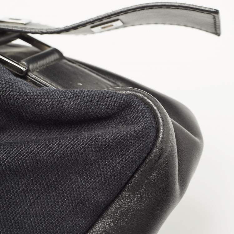 Pre Owned Yves Saint Laurent Black Canvas and Leather Buckle Flap Baguette Bag