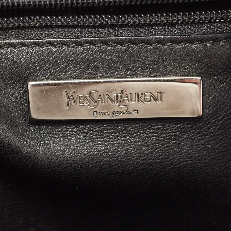 Pre Owned Yves Saint Laurent Black Canvas and Leather Buckle Flap Baguette Bag