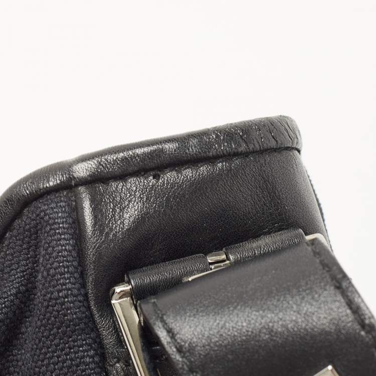 Pre Owned Yves Saint Laurent Black Canvas and Leather Buckle Flap Baguette Bag