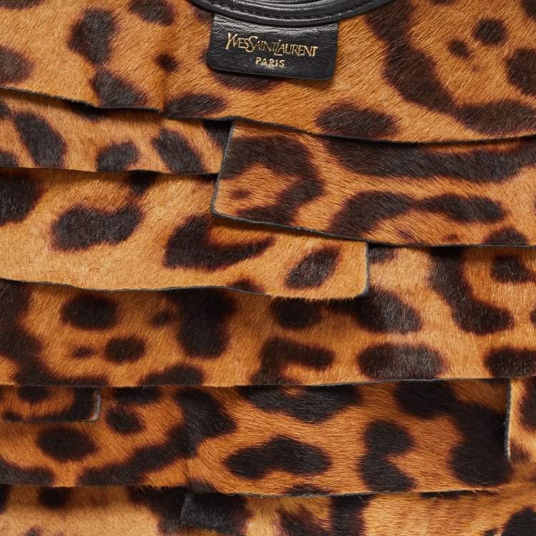 Pre Owned Yves Saint Laurent Brown/Black Leopard Pony Hair And Suede St Tropez Hobo