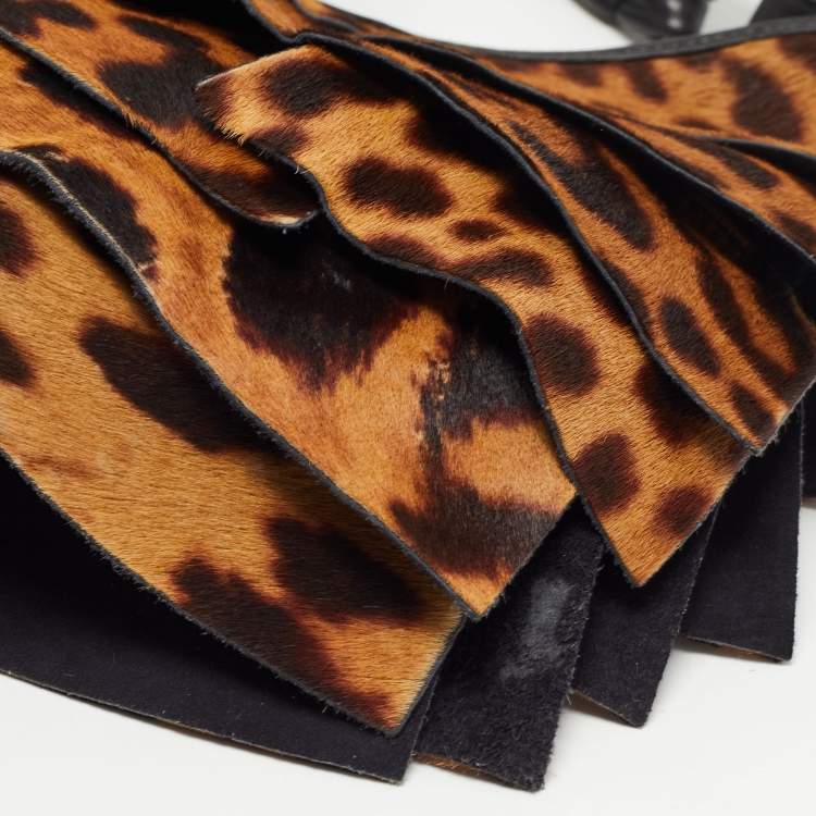 Pre Owned Yves Saint Laurent Brown/Black Leopard Pony Hair And Suede St Tropez Hobo