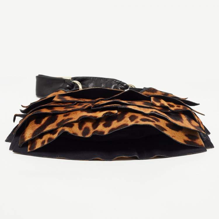 Pre Owned Yves Saint Laurent Brown/Black Leopard Pony Hair And Suede St Tropez Hobo
