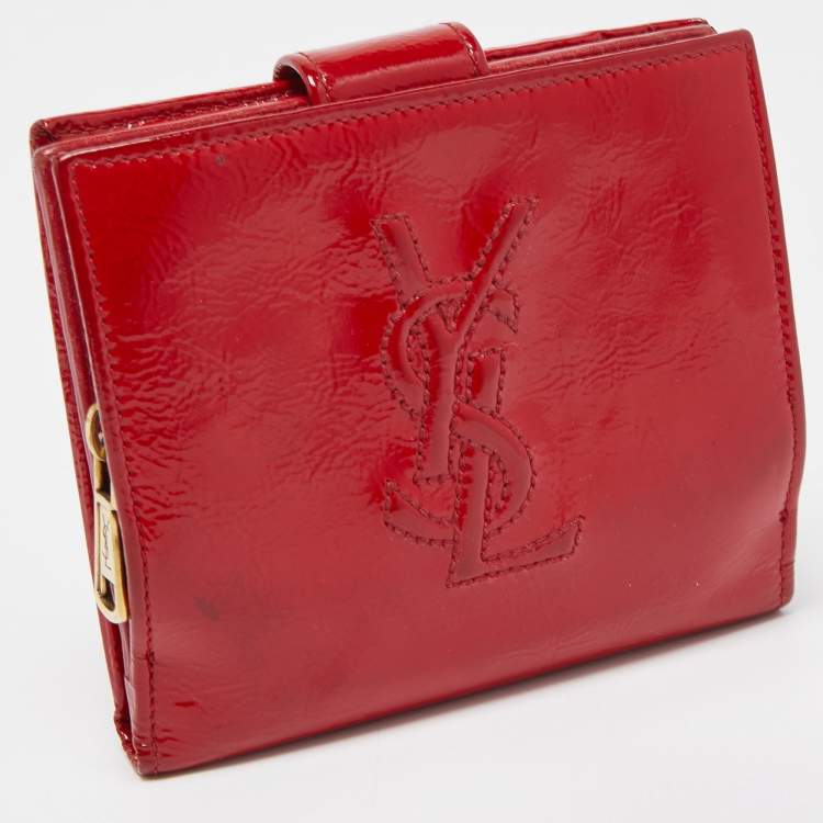 Pre Owned Yves Saint Laurent Red Patent Leather Belle de Jour Compact Wallet