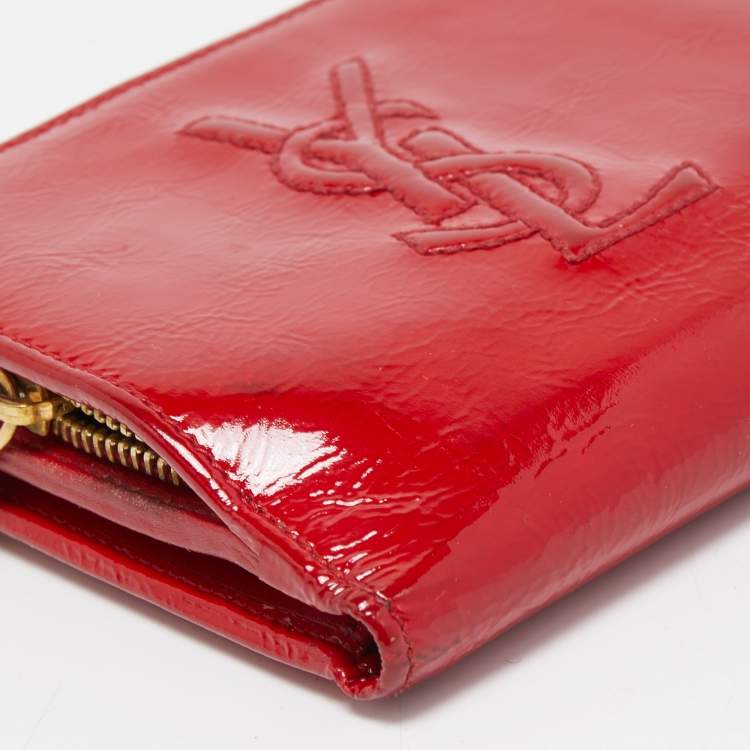 Pre Owned Yves Saint Laurent Red Patent Leather Belle de Jour Compact Wallet