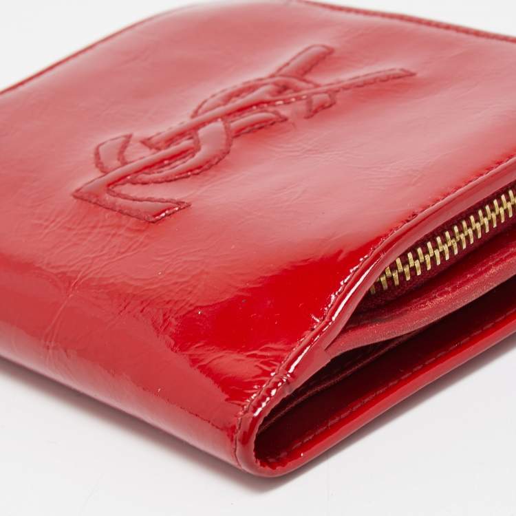 Pre Owned Yves Saint Laurent Red Patent Leather Belle de Jour Compact Wallet