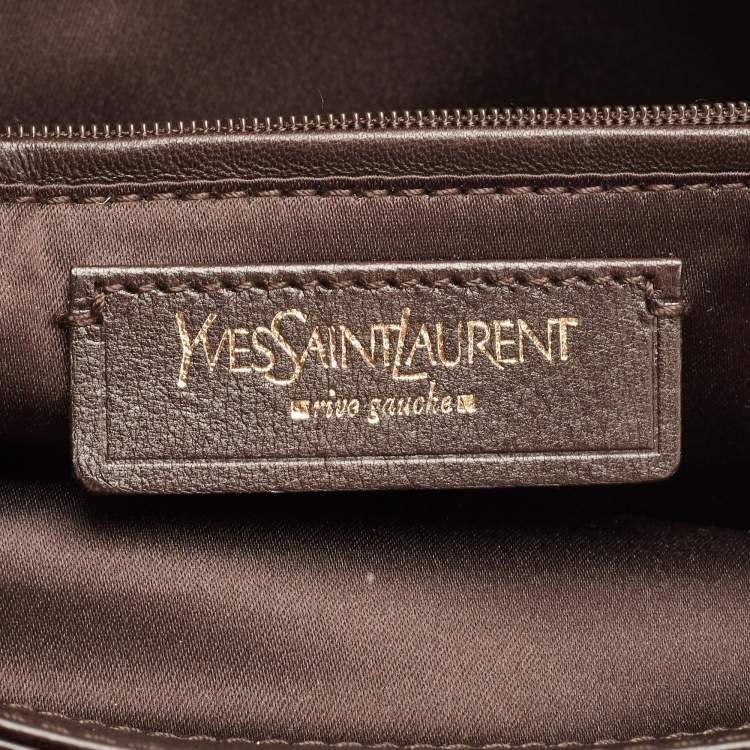 Pre Owned Yves Saint Laurent Brown Leopard Print Calfhair and Leather Studded Flap Satchel