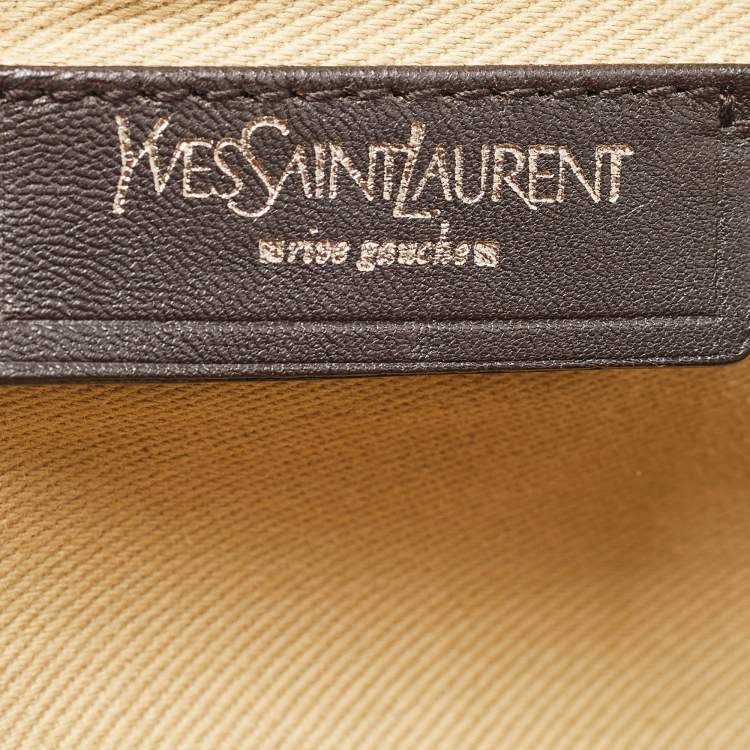 Pre Owned Yves Saint Laurent Orange/Beige Leather and Canvas Muse Two Top Handle Bag