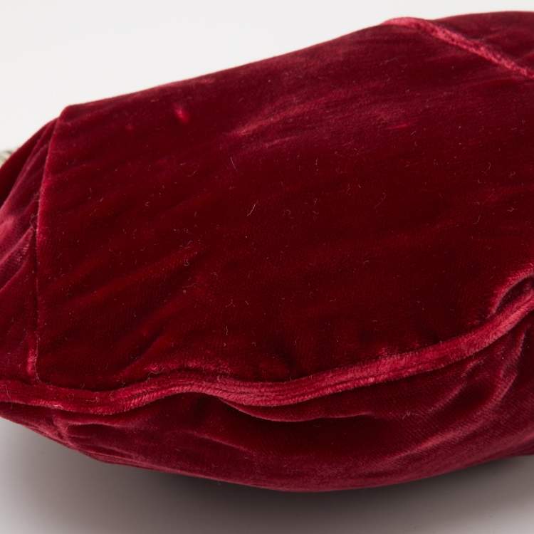 Pre Owned Yves Saint Laurent Burgundy Velvet Mombasa Horn Hobo 