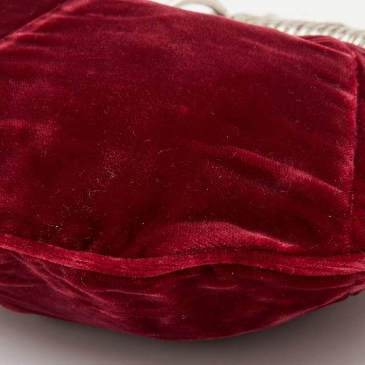 Pre Owned Yves Saint Laurent Burgundy Velvet Mombasa Horn Hobo 