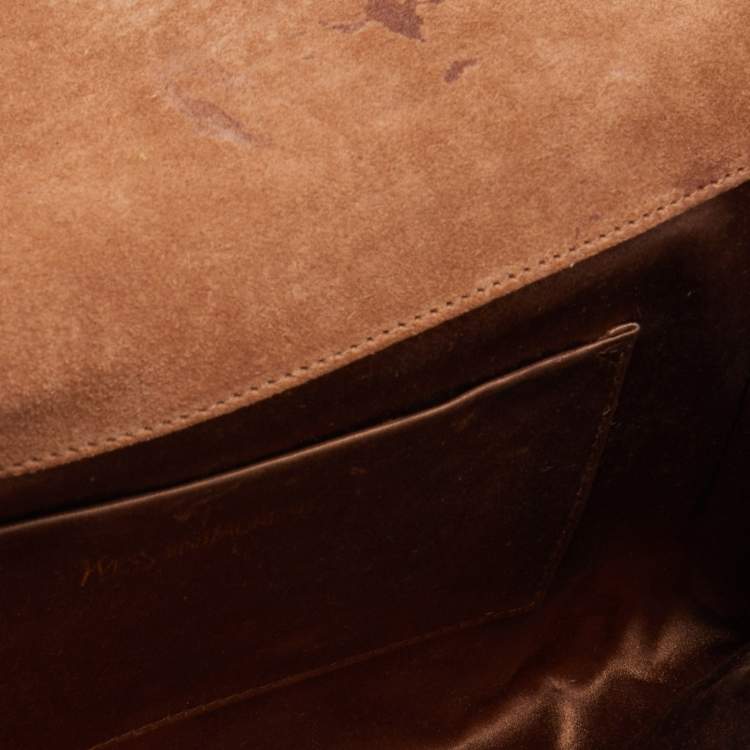 Pre Owned Yves Saint Laurent Metallic Rose Gold Crinkled Leather Chyc Flap Clutch