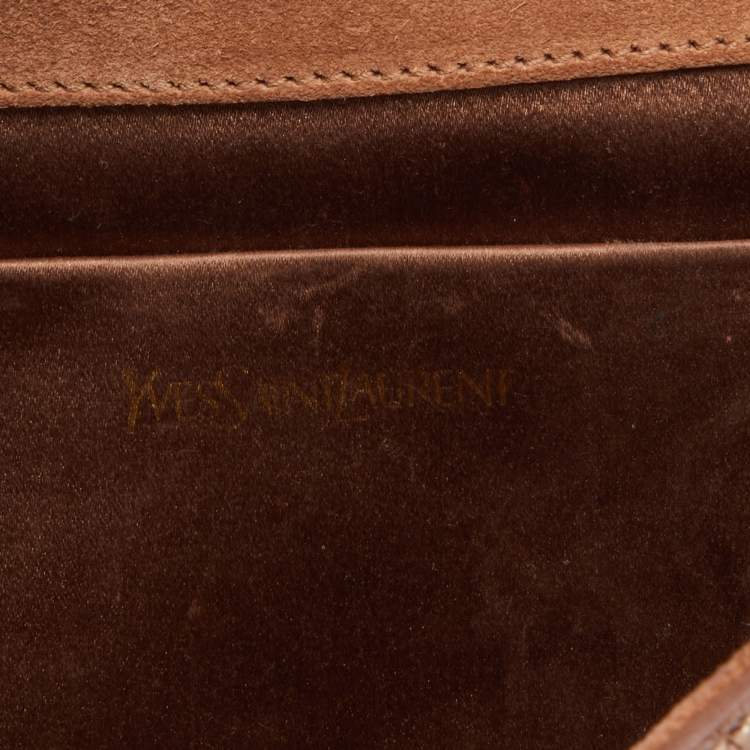 Pre Owned Yves Saint Laurent Metallic Rose Gold Crinkled Leather Chyc Flap Clutch